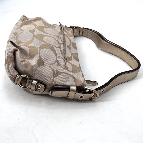 COACH Tan / Gold Signature C Hobo Bag Handbag Purse & Matching Wristlet - Picture 9 of 15